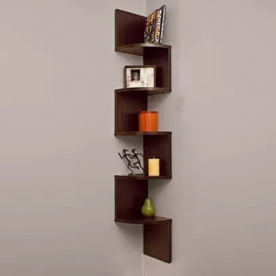 Hubwooden Wooden Wall Shelf(Number of Shelves - 5, Brown)