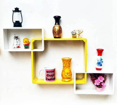 nabiya wood handicraft Attach MDF (Medium Density Fiber) Wall Shelf(Number of Shelves - 3, White, Yellow)