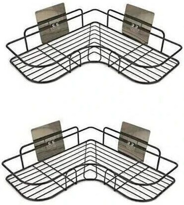 SIYA INFOTECH 2-Tier Wall Mounted Bathroom & Kitchen Storage Rack (Adhesive Mount) Steel Wall Shelf(Number of Shelves - 2, Black)