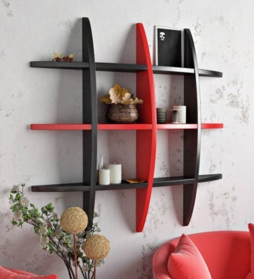 classiconline wall stand rack Wooden Wall Shelf(Number of Shelves - 12, Red, Black)