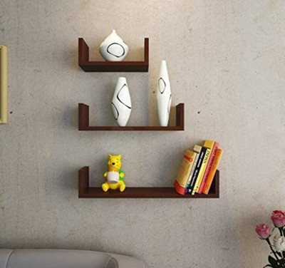 MAJESTIC MART U Shaped Engineered Wood Wall Shelf for Stylish Wooden Floating for Room Wall Wooden Wall Shelf(Number of Shelves - 3, Brown)