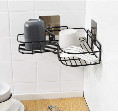 Nilkanth collection Multipurpose Self Adhesive Wall-Mounted Corner Storage Rack Bathroom Stainless Steel Wall Shelf(Number of Shelves - 1, Black)