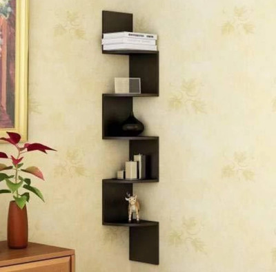 TFS Corner Wall Mount Shelf unit Zigzag Shape / Book Shelf / Wall Decoration MDF (Medium Density Fiber) Wall Shelf(Number of Shelves - 5, Brown)