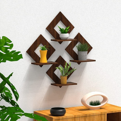Aarul Fashion Home Decor Pot Stand Set of 4 Pieces Decorative Wooden Wall Hanging Wooden Wall Shelf(Number of Shelves - 4, Brown)