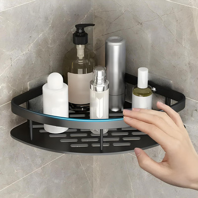Vibecraft Corner Shelf for Bathroom | Self-Adhesive Wall-Mounted Bathroom Organizer Aluminium Wall Shelf(Number of Shelves - 1, Black)