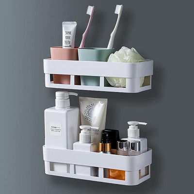SJK (PACK OF 2)Self Adhesive Multi-Purpose Wall Hanging BATHROOM Shelf 1.401 Plastic Wall Shelf(Number of Shelves - 1, White)