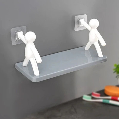 SJK Self Adhesive Multi-Purpose Wall Hanging Humanoid floating Shelf 1.689 Plastic Wall Shelf(Number of Shelves - 1, White)
