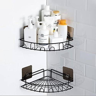 harbhole Self-Adhesive Metal Storage Wall Shelves for Bathroom and Kitchen(PACK OF 1) Microfibre Wall Shelf(Number of Shelves - 2, Black)