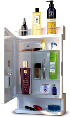 Branco | Mirror Cabinet | Storage | Bathroom Organizer |- White Plastic, Glass Wall Shelf(Number of Shelves - 4, White)