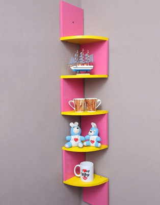 Wold Export Wall shelf Zig zeg shelves corner rack shelf Wooden Wall Shelf(Number of Shelves - 5, Pink, Yellow)