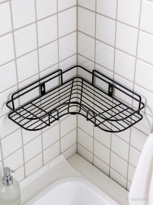 RAJBHUMI Stainless Steel Self Adhesive Bathroom Shelf Corner Rack for Kitchen & Bathroom Shelves Bathroom Corner Shelf and Racks Stainless Steel Bathroom Set(Pack of 1)