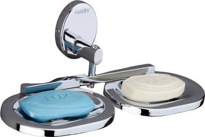 GLOXY Double Soap Holder for Bathroom & Kitchen | Wall Mount Soap Dish/Stand 10 inch 2 Bar Towel Rod(Stainless Steel Pack of 1)