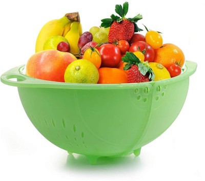 Shreejee Vegetable Fruit Rinse Bowl & Strainer Cum Basket Colander x1.986 Plastic Wall Shelf(Number of Shelves - 1, Green)