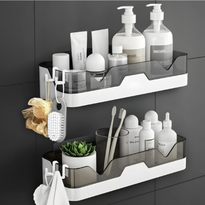 Treovia Pack of 2 Self-Adhesive Bathroom Shelf Organizer Shelf for Kitchen & Bathroom Plastic Wall Shelf(Number of Shelves - 2, White)