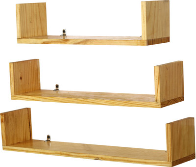 Willoratek Wooden Wall Shelves Set of 3 U-Shaped Floating Display Racks for Living Room Wooden Wall Shelf(Number of Shelves - 3)