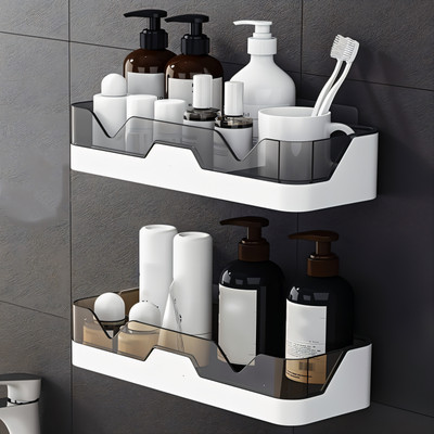 G Glennor Wall Mounted Shower Shelf/Baskets, Adhesive Storage Rack for Bathroom/Kitchen Plastic Wall Shelf(Number of Shelves - 1, White, Black)