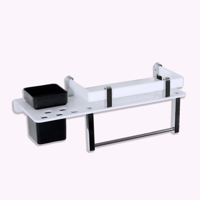 Sarvatr Acrylic 3 in 1 Multipurpose Bathroom Shelf/Rack/Towel Hanger/Tumbler Holder Acrylic Wall Shelf(Number of Shelves - 3, Black)