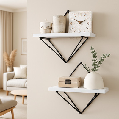 TrueFurnished Floating Nightstand Shelves for Bedroom & Living Room Wall Mounted Display Racks Cast Iron Wall Shelf(Number of Shelves - 4, White)