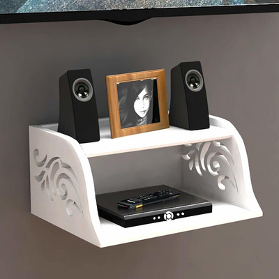 Amaze Shoppee Wooden Set Top Box Wall Shelf for Setup Box/WiFi Router/ac Remote Stand Wall Mounted Shelves MDF (Medium Density Fiber) Wall Shelf(Number of Shelves - 2, White)