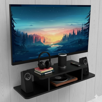 A S Handicrafts Set top Box Stand| Wall Shelf| Wall Mount| Wall Bracket| Wall Rack| BLACK MDF (Medium Density Fiber) Wall Shelf(Number of Shelves - 2, Black)