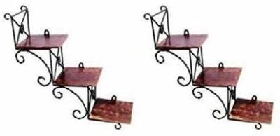 WATCHNSHOP Beautiful Wooden Wall Hanging Shelves a Unique Wall Art in Stair Shape Set of 2 Wooden, Iron Wall Shelf(Number of Shelves - 6, Brown)