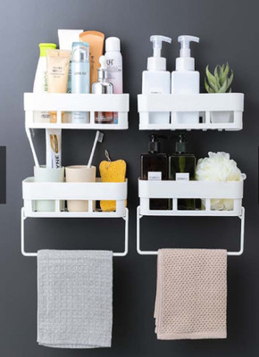 QXORE Dacor For Kitchen & Bathroom Racks With Towel Hangers Plastic Wall Shelf 6 Pcs Plastic Wall Shelf(Number of Shelves - 6, White)