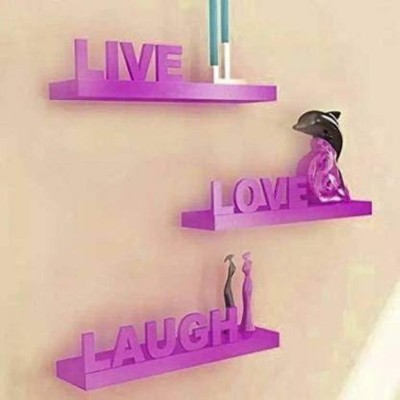 classiconline LIVE LOVE LAUGH WOOD RACK SHELF Wooden Wall Shelf(Number of Shelves - 3, Purple)