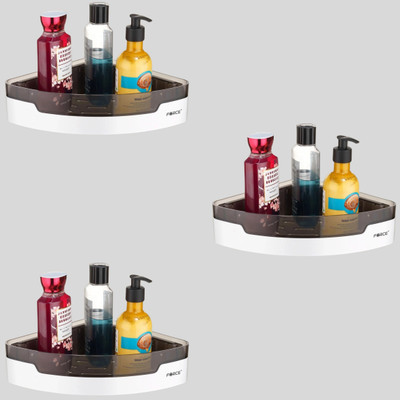 FORCE ABS Bathroom Corner Shelf (Pack of 3) | Heavy-Duty Wall-Mounted Storage Rack Plastic Wall Shelf(Number of Shelves - 3, Black, White)