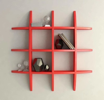 NationalArts NA1200 Wooden Wall Shelf(Number of Shelves - 12, Red)