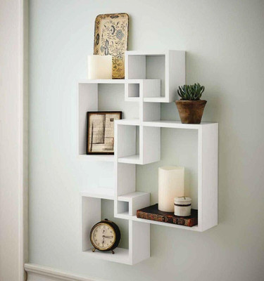 ANB Enterprises Wall shelf Intersecting shelves set of 4 shelves MDF Wall hanging mounted floating wall decorative item living room bedroom MDF (Medium Density Fiber) Wall Shelf(Number of Shelves - 4, White)