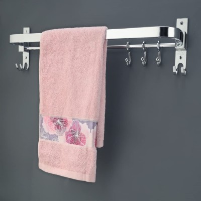 GRIVAN Anti Rust 304 Grade 24 Inches Folding Towel Rod with Hooks Stainless Steel Wall Shelf(Number of Shelves - 2, Steel)