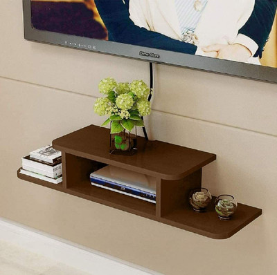 KS ARTS Wooden Wall Mounted TV Setup Box Stand | Set-Top Box Holder Shelf Wooden Wall Shelf(Number of Shelves - 2, Brown)