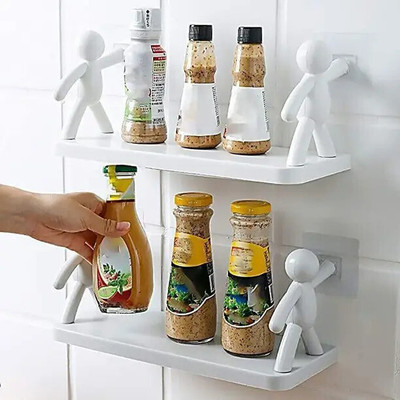 SJK (PACK OF 2)Self Adhesiv Wall Hanging Humanoid floating Shelf 1.2634 Plastic Wall Shelf(Number of Shelves - 1, White)