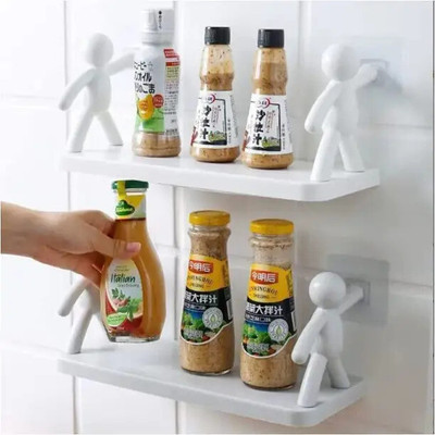 SJK (PACK OF 2)Self Adhesiv Wall Hanging Humanoid floating Shelf 1.2038 Plastic Wall Shelf(Number of Shelves - 1, White)