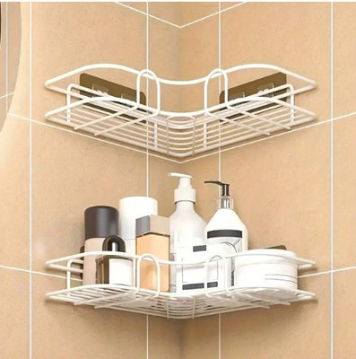 DXDT Multipurpose Corner shelf (Pack of 2) Wall Mounted Corner Shelf/Self Adhesive Stainless Steel Wall Shelf(Number of Shelves - 2, White, White)