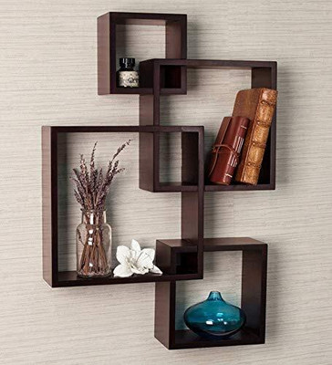 creative collection Wooden Interlock MDF Wooden Shelf | Wall Mount MDF (Medium Density Fiber) Wooden Wall Shelf(Number of Shelves - 4, Brown)