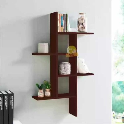 ONLINECRAFTS Wooden manzil brown Wooden Wall Shelf(Number of Shelves - 7, Brown)