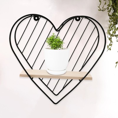 SAVYA HOME Wall Mounted Shelf (24x8 Inches,Heart Shape) Wooden Wall Shelf(Number of Shelves - 1, Black)