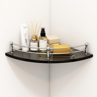 KRITI CREATION Glass Corner/Bathroom/Kitchen Shelf -9 X 9 Inches -Black -Wall Mount Glass Wall Shelf(Number of Shelves - 1, Black)