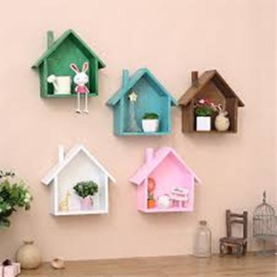 classiconline Wooden Wall Mount HUT SHAPE Wooden Wall Shelf(Number of Shelves - 5, Multicolor)