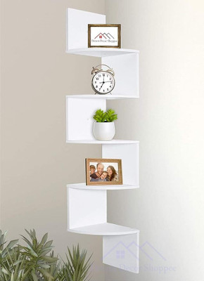 PinWood Zig/white Wooden Wall Shelf(Number of Shelves - 5, White)