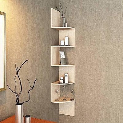 woodinfoz Zigzag Wall Corner Rack 5 Storage Shelf for Living and Bedroom Decoration Kids MDF (Medium Density Fiber) Wall Shelf(Number of Shelves - 5, White)