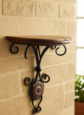 ruby perl Wooden, Iron Wall Shelf(Number of Shelves - 1, Black)
