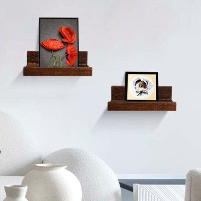 Ganga Antiques Small Natural Wooden Display Wall Shelf for Picture Ledge, Wall Mounted Wooden Wall Shelf(Number of Shelves - 2, Brown)
