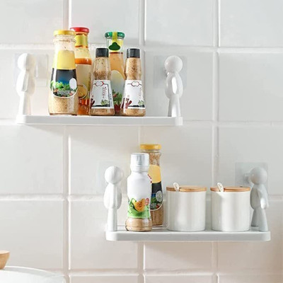 decoroid Multipurpose Wall Mount Self Adhesive Floating Shelf D1.502 Steel Wall Shelf(Number of Shelves - 2, White)