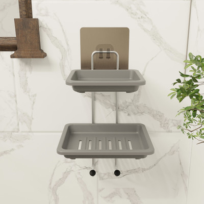 kridha 2 Layer Stainless Steel Soap Dish with 2 Plastic Dish(Grey)