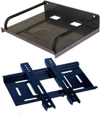 Ridamic Combo of Settop Box Stand Shelf Rack and Wall Bracket Mount for upto 32 inch LED/LCD TV Steel Wall Shelf(Number of Shelves - 2, Black)