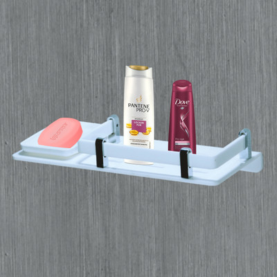 Sarvatr Acrylic 3 in 1 Soap Dish WITH Rack Bathroom Accessories (12 x 5 Inches) Acrylic Wall Shelf(Number of Shelves - 1, White)