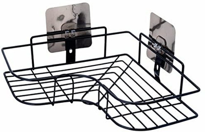 BARADI BARADI SelfAdhesive Shelf/Storage Organizer for Bathroom and Kitchen Corner Wall Stainless Steel Wall Shelf(Number of Shelves - 1, Black)