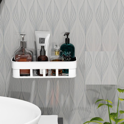 XBEY Bathroom Storage Rack Shelf With Self Adhesive Sticker Plastic Wall Shelf(Number of Shelves - 1, White)